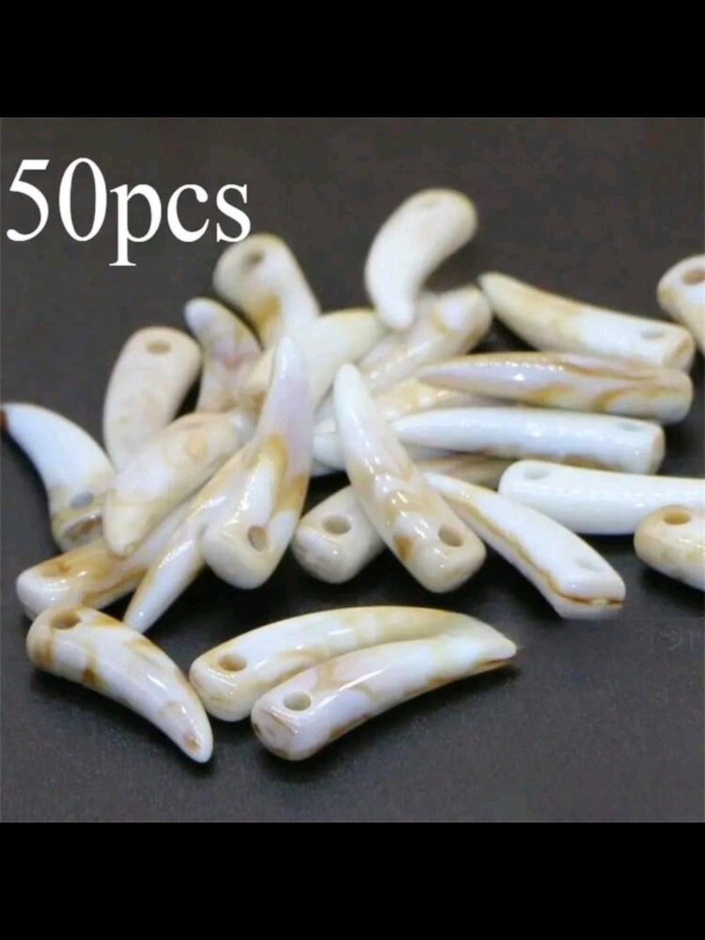 16 Packs Of 50pcs Cream Resin Marbled Tooth Bead Charms for Home Party Supplies